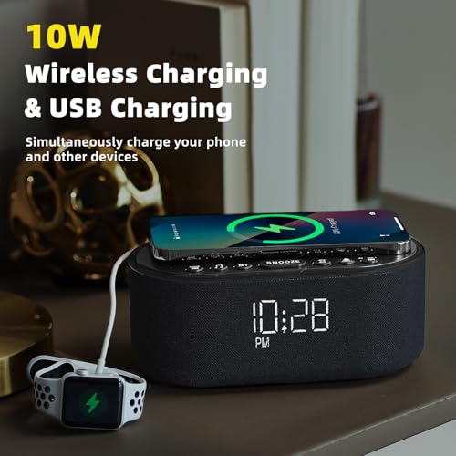 Odokee Sound Machine Alarm Clock for Bedrooms: Bluetooth 10W Stereo Sound Speaker with Wireless Charging - White Noise Machine for Sleeping with 21 Soothing Sounds - Black - Image 4