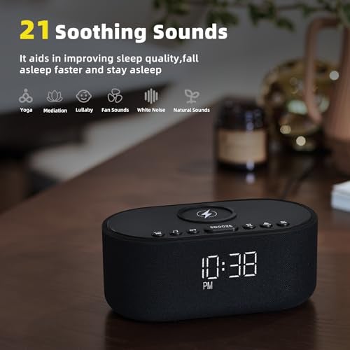 Odokee Sound Machine Alarm Clock for Bedrooms: Bluetooth 10W Stereo Sound Speaker with Wireless Charging - White Noise Machine for Sleeping with 21 Soothing Sounds - Black - Image 5