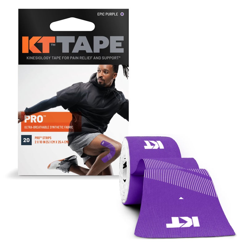 KT TAPE شريط كيه تي برو للعلاج الطبيعي الرياضي، 20 شريط مقطوع مسبقًا بطول 10 بوصات، بنفسجي ملحمي، خالٍ من اللاتكس، مقاوم للماء، خيار المحترفين والأولمبيين - Image 2