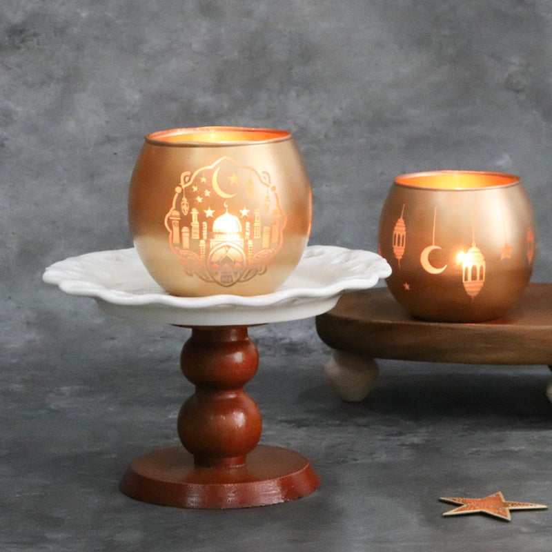 SHMILMH Gold Ramadan Decorations for Home Set of 6, Mosque & Crescent Moon Glass Tealight Candle Holders, Star & Lantern Votive Holders for Ramadan Table Decor, Elegant Eid Mubarak Islamic Gifts - Image 4