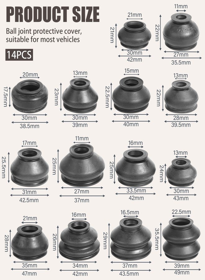 RACOONA 14PCS Ball Joint Boot,Car Accessories Ball Joint Dust Boot,Universal Silicone Dust Boots Cover for Tie Rod,Ball Joint Rubber Dust Boot Covers,Rubber Joint Kit,Suitable for Most Vehicles - Image 2