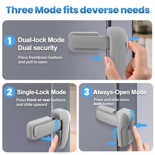 Lwuzkdo 2 Pack Dual Mode Fridge Locks, Upgraded Child Proof Refrigerator Lock with Sticky Adhensive Pads, Durable ABS Freezer Door Latch to Keep Door Closed, No Tools Need or Drill (Grey) - Image 4