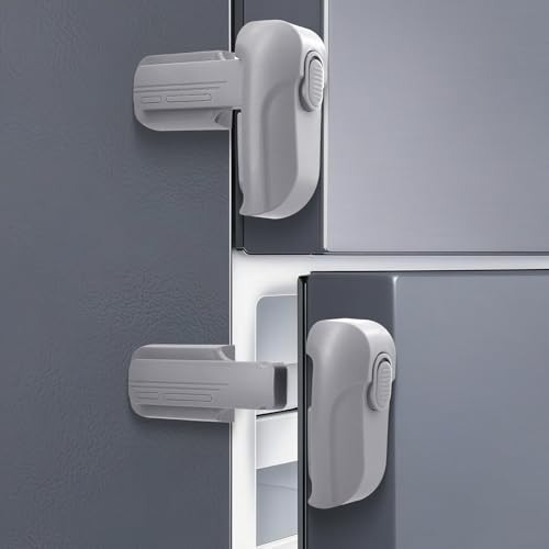 Lwuzkdo 2 Pack Dual Mode Fridge Locks, Upgraded Child Proof Refrigerator Lock with Sticky Adhensive Pads, Durable ABS Freezer Door Latch to Keep Door Closed, No Tools Need or Drill (Grey) - Image 1