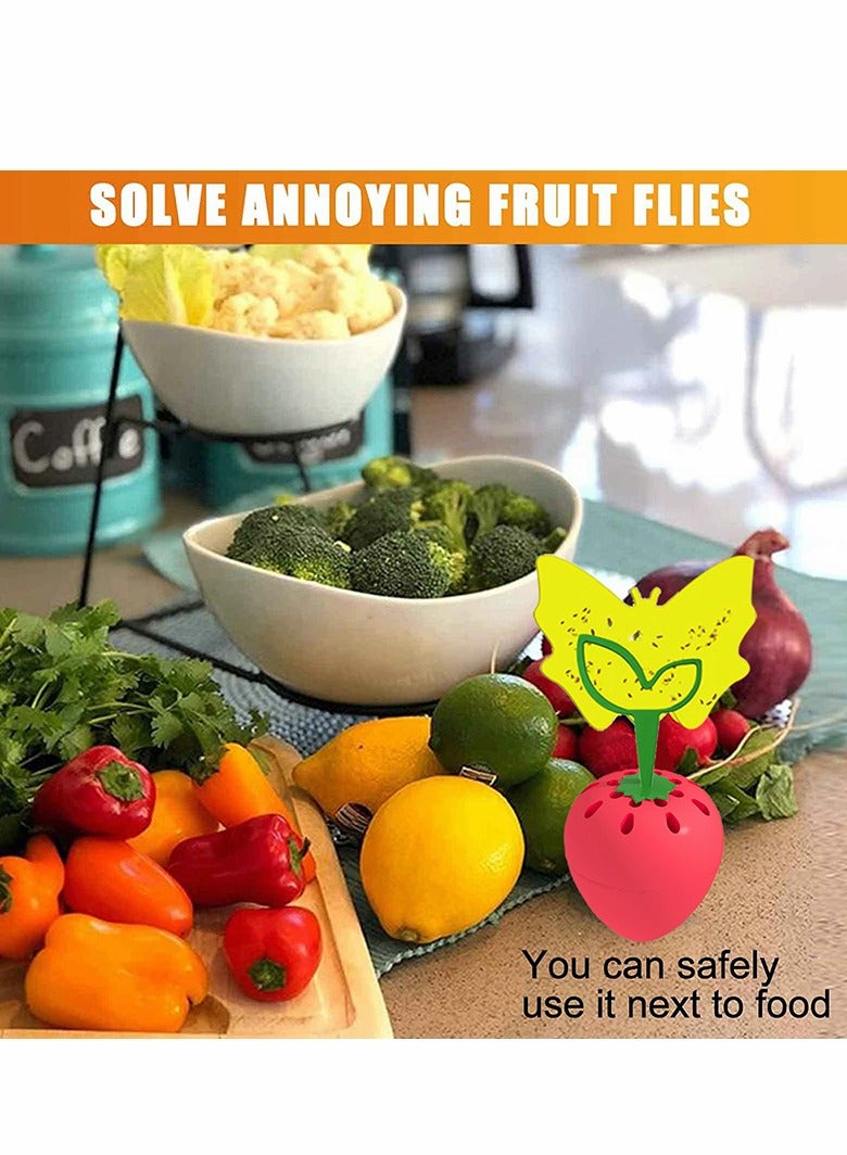 KASTWAVE Fruit Fly Trap, Fly Catcher Gnat Trap Fruit Fly Killer with 16 Yellow Sticky Traps 2 Trapping agent, Gnat Trap with Bait for Indoor Outdoor, Safe Non-Toxic Fly Trap for Home/Kitchen/Plant (2 Pack) - Image 2