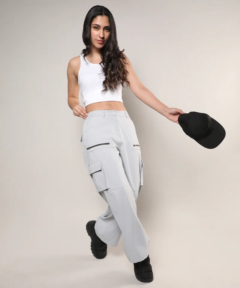 كامبوس سوترا Women's Moon Grey Straight Fit Cargo Trousers