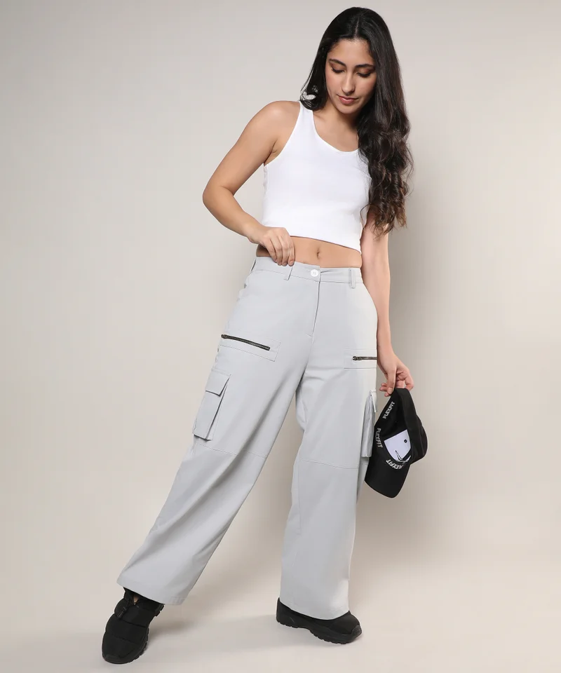 كامبوس سوترا Women's Moon Grey Straight Fit Cargo Trousers