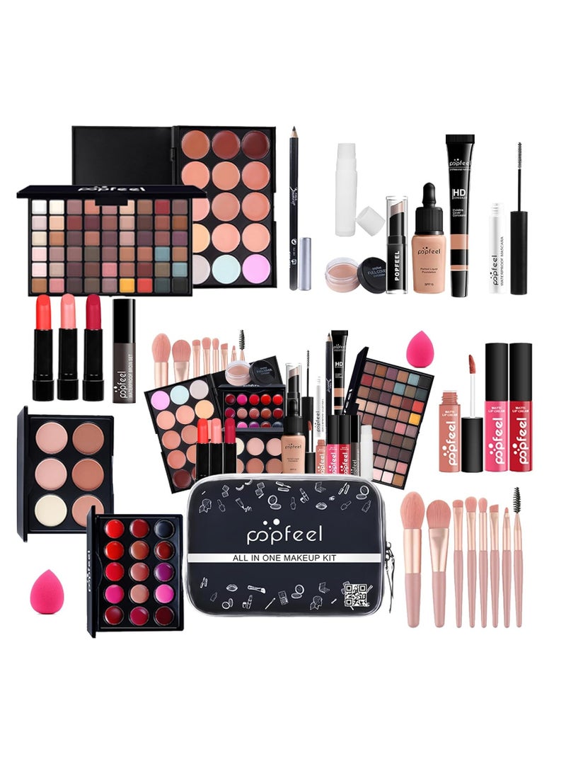 popfeel Makeup Kit All-in-one Makeup Gift Set for Women Full Kit, Eyeshadow Palette, Lip Gloss Set, Lipstick, Blush, Foundation, Concealer, Mascara, Eyebrow Pencil,Include Brush Set(KIT019)  - Image 1