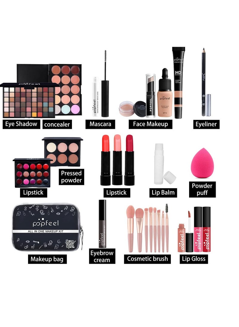 popfeel Makeup Kit All-in-one Makeup Gift Set for Women Full Kit, Eyeshadow Palette, Lip Gloss Set, Lipstick, Blush, Foundation, Concealer, Mascara, Eyebrow Pencil,Include Brush Set(KIT019)  - Image 3