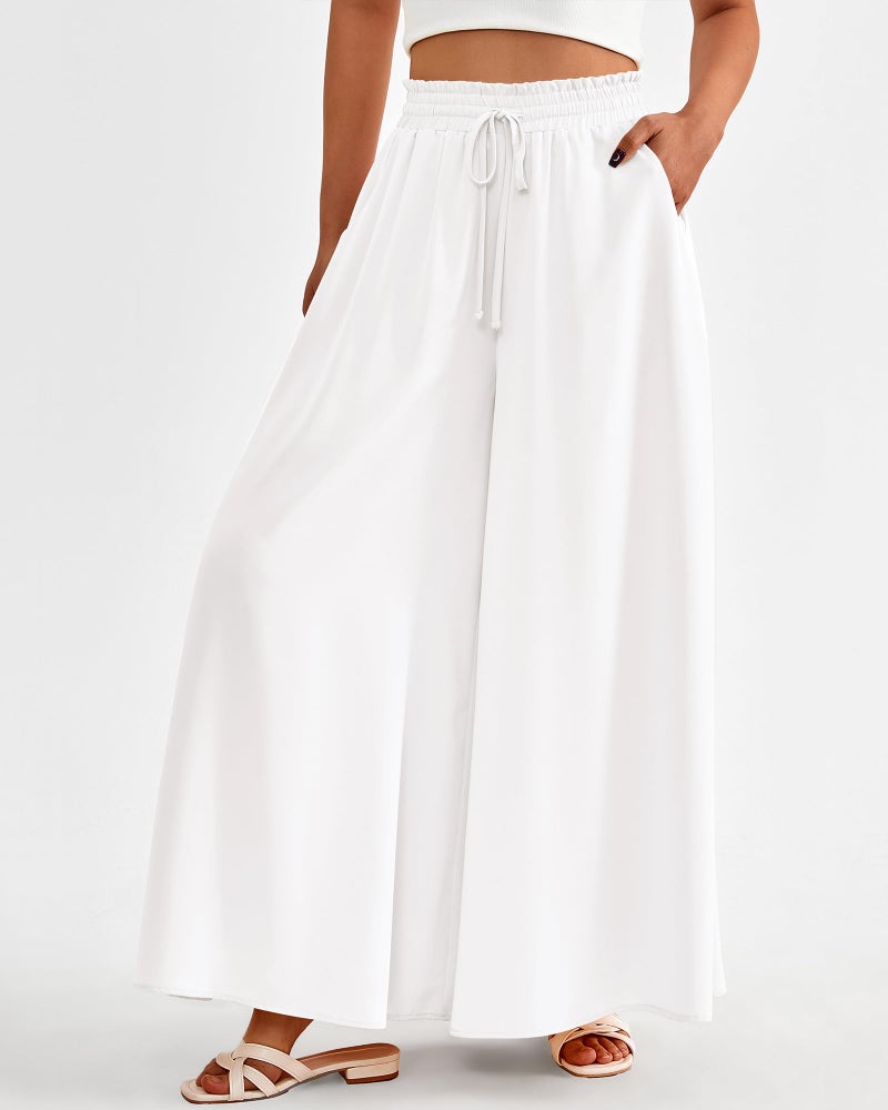 BTFBM Women Casual High Waist Wide Leg Pants 2025 Summer Fall Long Palazzo Pants Pocket Lounge Vacation Beach Trousers(Solid White, Large) - Image 3