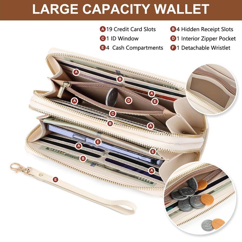 yiijay Womens Wallet RFID Blocking Large Capacity Leather Double Zip Wristlet Wallet Credit Card Phone Holder Ladies Clutch Purse Flora - Image 3