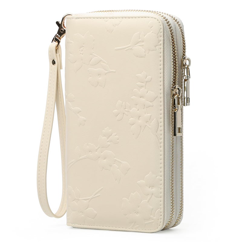 yiijay Womens Wallet RFID Blocking Large Capacity Leather Double Zip Wristlet Wallet Credit Card Phone Holder Ladies Clutch Purse Flora - Image 1