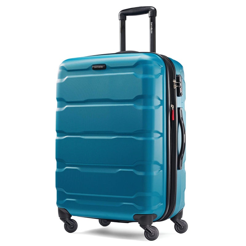 Samsonite Omni PC Hardside Expandable Luggage with Spinner Wheels, Caribbean Blue, Checked-Medium 24-Inch - Image 1