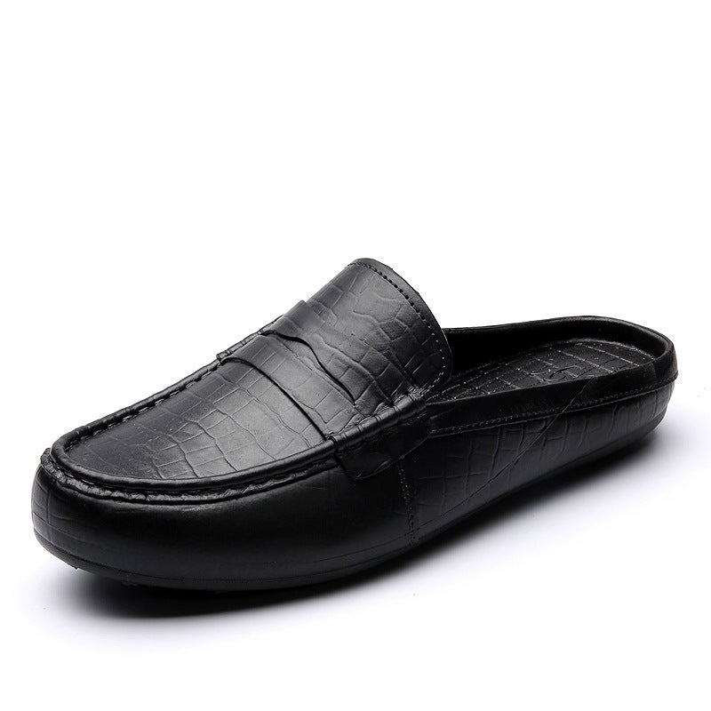 Fashion Mens Slip-On Loafers Korean Trendy Half Drag Black 