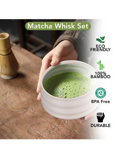 Jinou Matcha Set Made With Natural Bamboo And Premium Quality Ceramic – Matcha Whisk For Mixing The Matcha Tea (WHITE)  - Image 4