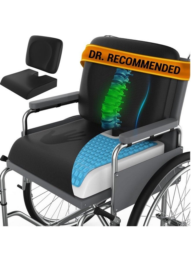CUSHIO CUSHIO Wheelchair Cushion for Pressure Relief - (2-Piece Set) 18”x16” Anti-Slip Wheelchair Seat Cushions for Adults, Seniors with Lumbar Pillow and Removable Strap, Gel Cushion for Wheelchair  - Image 1