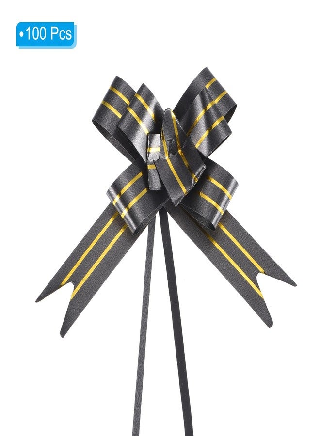 PATIKIL 3.3inch Pull Bows, 100 Pcs Gift Wrapping Pull Bow Gold Thread Style Baskets Present Bows Knot Ribbon for Wedding Birthday Party, Black - Image 3