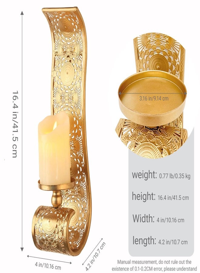 Capesaro Wall Candle Sconce Set of 2,Metal Wall Mounted Candle Holder for Home,Living Room, Bathroom, Dining Room Decorations,Gold - Image 2