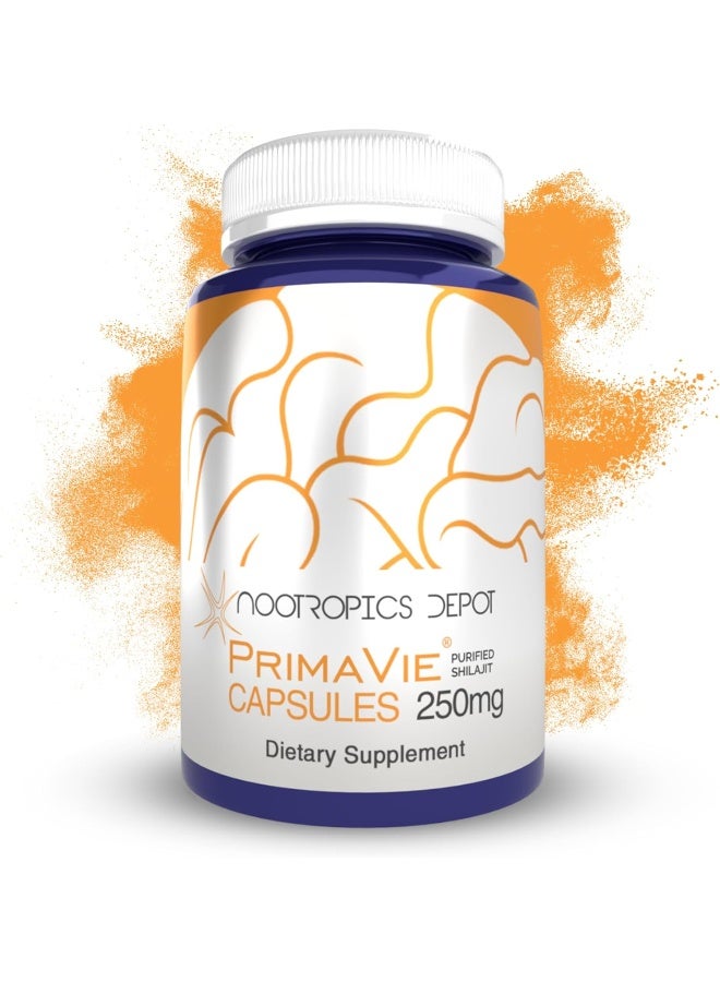 Nootropics Depot PrimaVie Shilajit Capsules | 250mg | 90 Count | Purified Extract | Ayurvedic Herb | Supports Mitochondrial Function + Boosts Endurance - Image 1