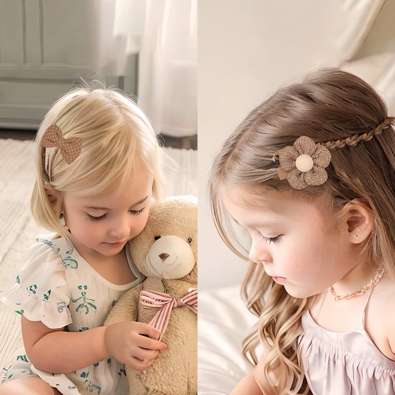 EleMirsa Girl Hair Clips Brown Flower Fabric Snap Hair Clips Fully Lined Alligator Clips Brown Bow Hair Accessories for Little Girl Teens Toddler Kids,20pcs - Image 3