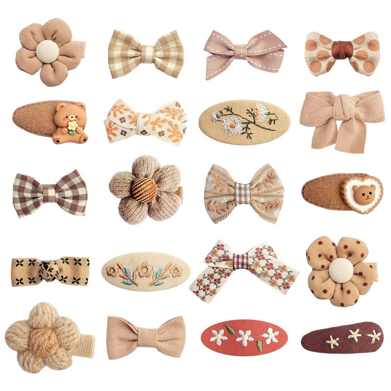 EleMirsa Girl Hair Clips Brown Flower Fabric Snap Hair Clips Fully Lined Alligator Clips Brown Bow Hair Accessories for Little Girl Teens Toddler Kids,20pcs - Image 1