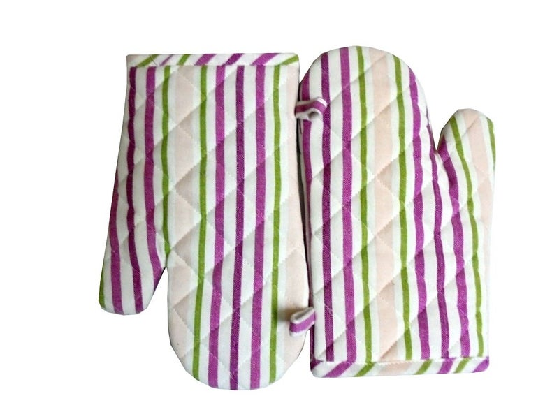 Tidy Multi Colour Stripes Design Cotton Micro Oven Hand Glove Pack of 2Pcs