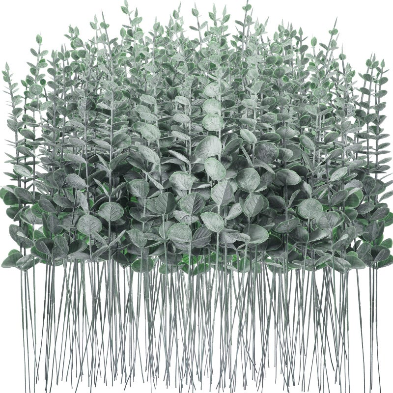 Canlierr 200 Pcs Eucalyptus Stems Faux Greenery Artificial Eucalyptus Leaves Decor Greenery Stems Branch for Wedding Centerpiece Flower Bouquet Farmhouse Home (Dark Green) - Image 1