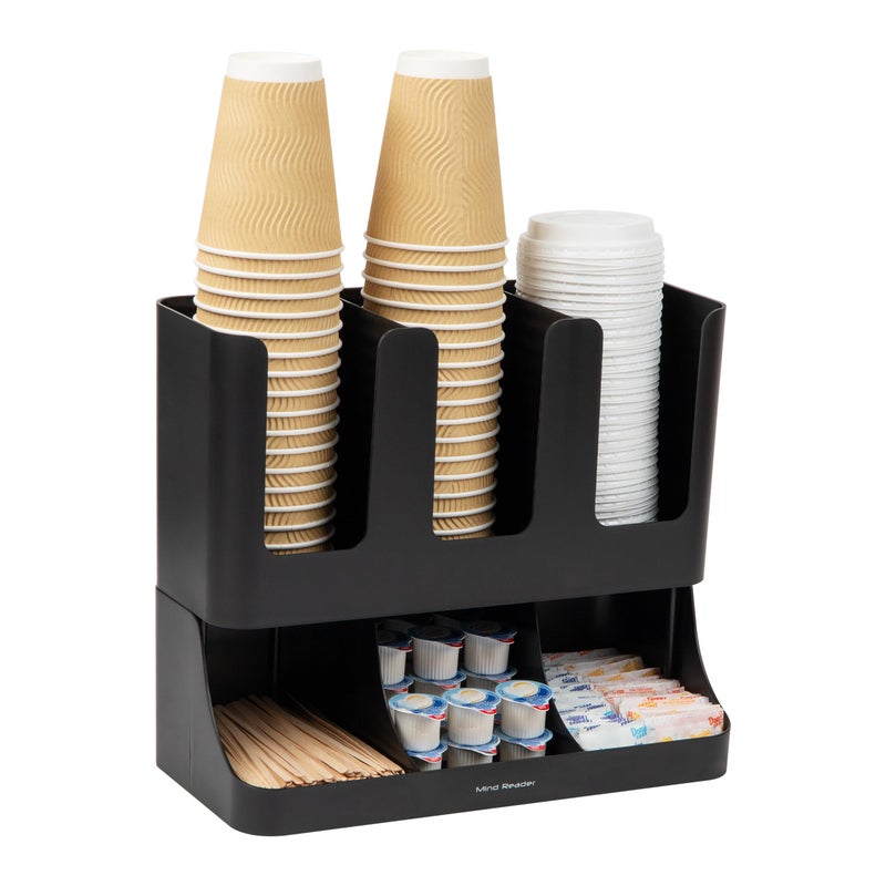 Mind Reader 6 Compartment Upright Breakroom Coffee Condiment and Cup Storage Organizer, Black - Image 1