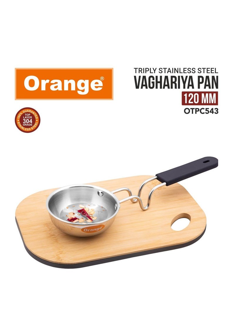 Orange Orange Stainless Steel Triply Tadka Pan/Vaghariya Pan with Stay Cool Long Silicon Handle for Spice Seasoning, Frying, Heating and Roasting|, Silver | Induction Friendly (11CM)  - Image 2