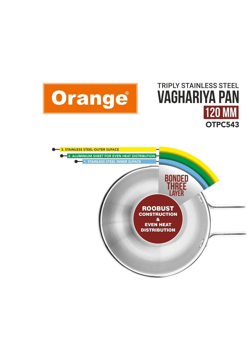 Orange Orange Stainless Steel Triply Tadka Pan/Vaghariya Pan with Stay Cool Long Silicon Handle for Spice Seasoning, Frying, Heating and Roasting|, Silver | Induction Friendly (11CM)  - Image 3