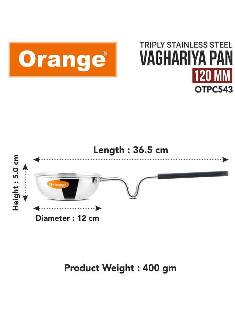 Orange Orange Stainless Steel Triply Tadka Pan/Vaghariya Pan with Stay Cool Long Silicon Handle for Spice Seasoning, Frying, Heating and Roasting|, Silver | Induction Friendly (11CM)  - Image 4