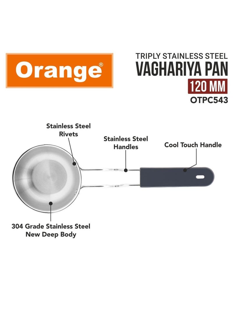 Orange Orange Stainless Steel Triply Tadka Pan/Vaghariya Pan with Stay Cool Long Silicon Handle for Spice Seasoning, Frying, Heating and Roasting|, Silver | Induction Friendly (11CM)  - Image 5