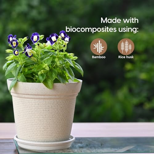 Eha Set of 4 Earth-Friendly Aura 10 Inch pots and Planters | Bamboo Based | UV Protected | for Indoor, Home Decor, Outdoor, Balcony & Garden | Sandcastle - Image 3