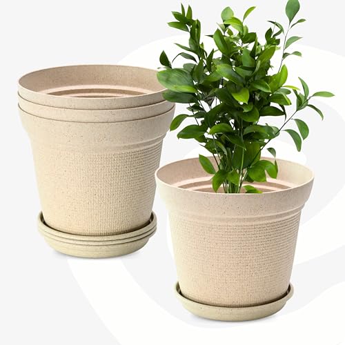 Eha Set of 4 Earth-Friendly Aura 10 Inch pots and Planters | Bamboo Based | UV Protected | for Indoor, Home Decor, Outdoor, Balcony & Garden | Sandcastle - Image 1
