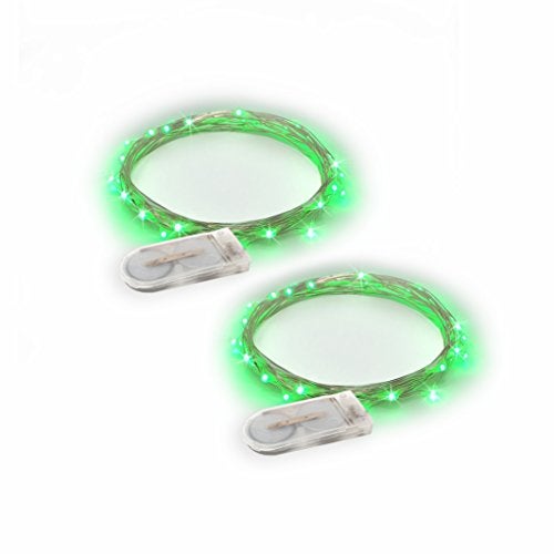 RTGS 2 Sets 20 LEDs Green Color String Lights Silver Wire Indoor and Outdoor 6.5 Feet Firefly Starry Fairy Lights Battery Powered for DIY, Christmas, Holidays, Party, Bedroom and Centerpieces - Image 1