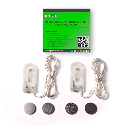 RTGS 2 Sets 20 LEDs Green Color String Lights Silver Wire Indoor and Outdoor 6.5 Feet Firefly Starry Fairy Lights Battery Powered for DIY, Christmas, Holidays, Party, Bedroom and Centerpieces - Image 3