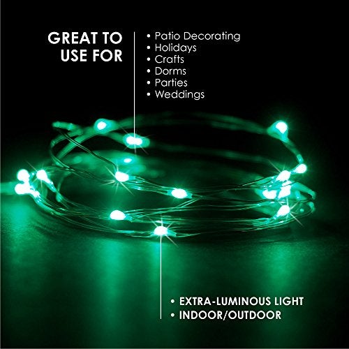 RTGS 2 Sets 20 LEDs Green Color String Lights Silver Wire Indoor and Outdoor 6.5 Feet Firefly Starry Fairy Lights Battery Powered for DIY, Christmas, Holidays, Party, Bedroom and Centerpieces - Image 2