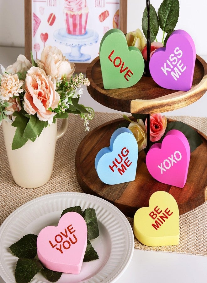 Treory Valentines Day Decor Candy Heart Table Decorations Sign, 6 Pcs Valentines Day Wooden Tiered Tray Decor, Classic Valentines Day Decorations for the Home Table Decor Valentines Day Gifts - Image 4