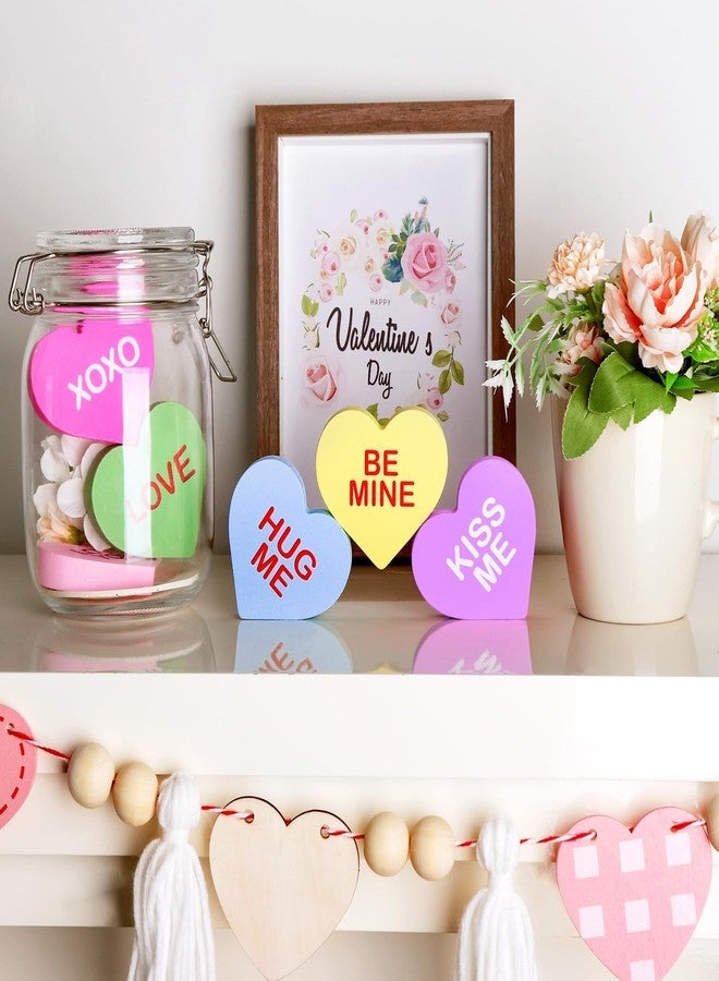 Treory Valentines Day Decor Candy Heart Table Decorations Sign, 6 Pcs Valentines Day Wooden Tiered Tray Decor, Classic Valentines Day Decorations for the Home Table Decor Valentines Day Gifts - Image 5