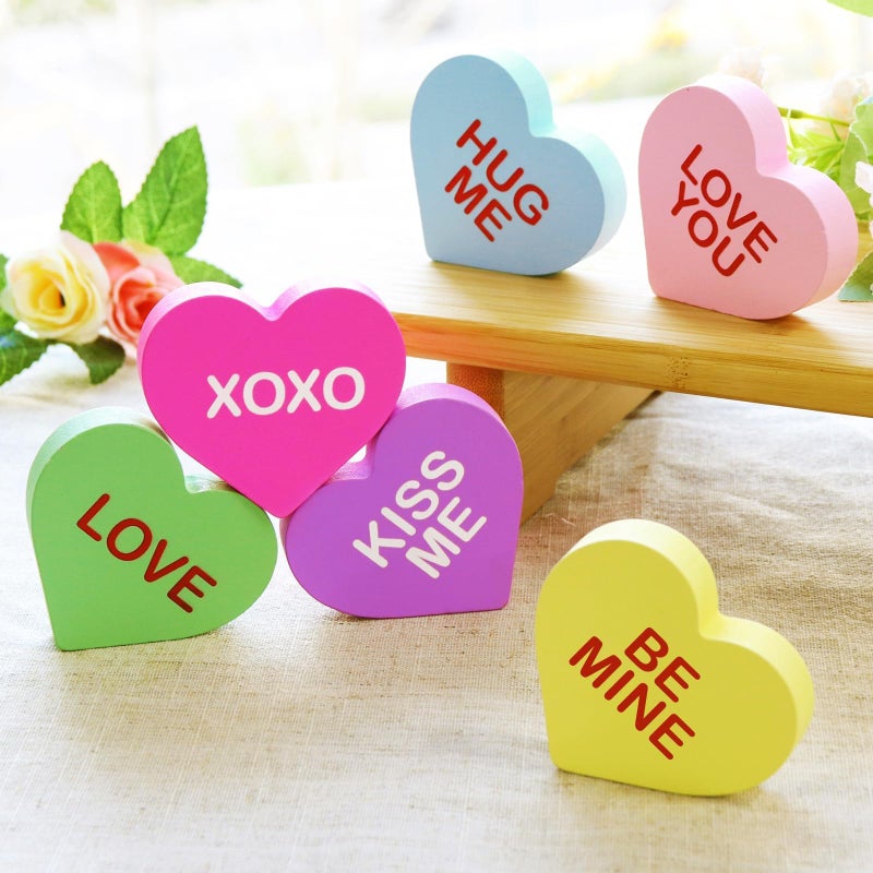 Treory Valentines Day Decor Candy Heart Table Decorations Sign, 6 Pcs Valentines Day Wooden Tiered Tray Decor, Classic Valentines Day Decorations for the Home Table Decor Valentines Day Gifts - Image 1