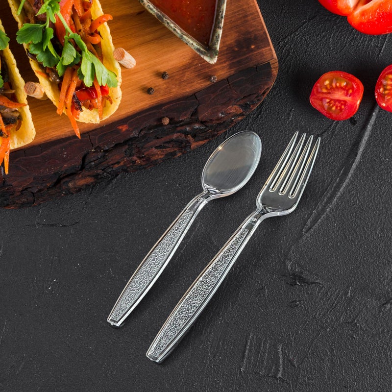 R-kay 400 Count Plastic Silverware Heavy Duty - Clear Plastic Forks And Spoons Set -BPA Free Plastic Utensils Set -Heat Resistance Plastic Cutlery For All Occasions -200 Forks And 200 Plastic Spoons (Clear) - Image 2