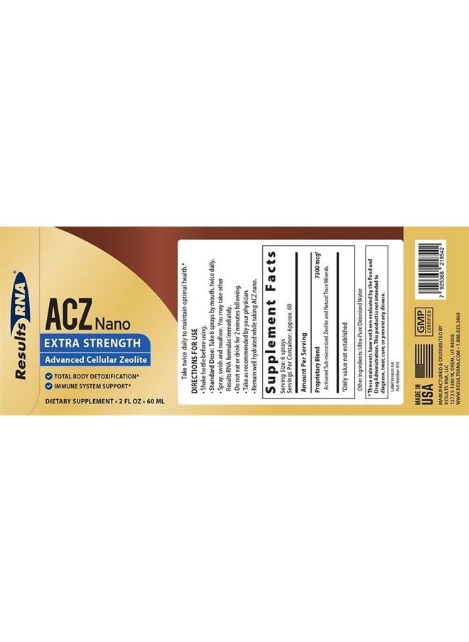 ACZ Nano Advanced Cellular Zeolite Extra Strength | Great for Total Body Detoxification and Immune System Health (2 Ounce)