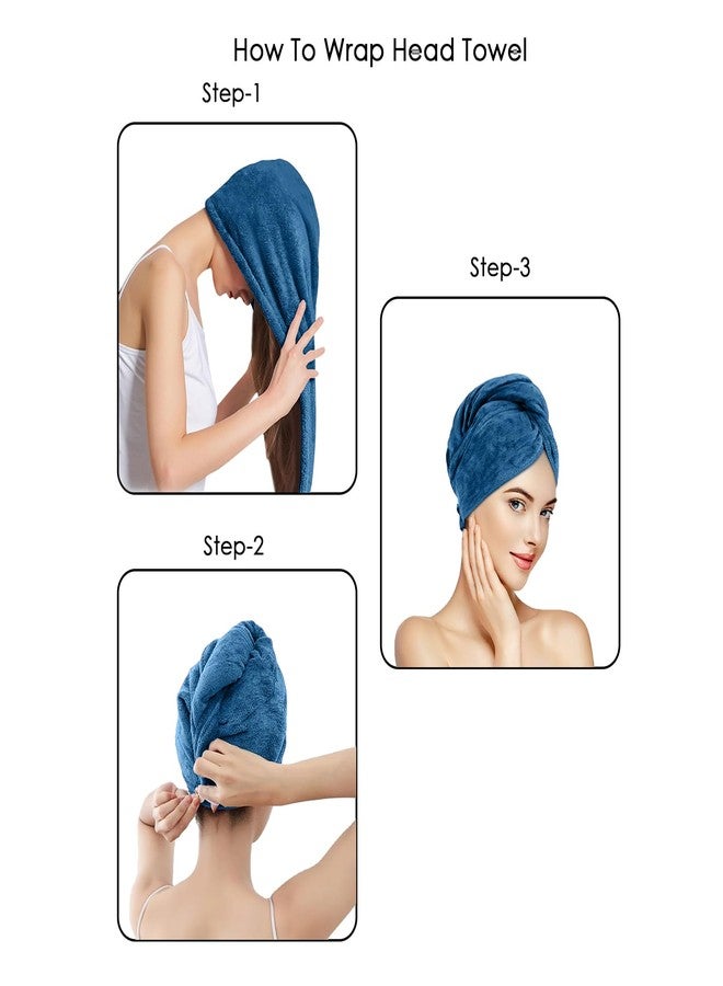 HOUSSE Microfibre Head Towels | 550 GSM High Absorbent Hair Wrap with Adjustable Buttons for Girls | Super Soft & Quick Dry Wrap Towel for Hairs | Pack of 1 | 25x65 cm (Ink Blue) - Image 4