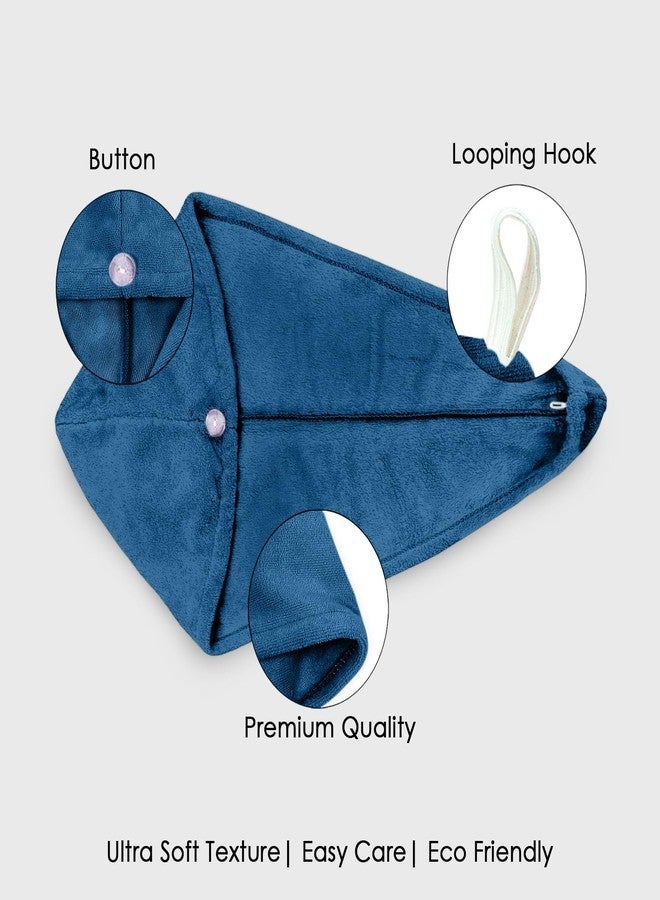 HOUSSE Microfibre Head Towels | 550 GSM High Absorbent Hair Wrap with Adjustable Buttons for Girls | Super Soft & Quick Dry Wrap Towel for Hairs | Pack of 1 | 25x65 cm (Ink Blue) - Image 3