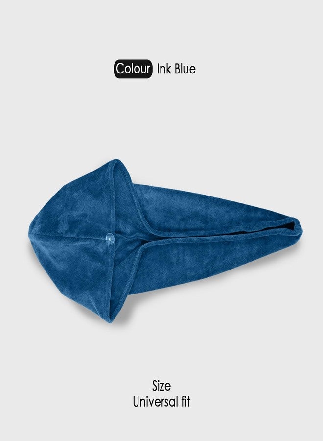 HOUSSE Microfibre Head Towels | 550 GSM High Absorbent Hair Wrap with Adjustable Buttons for Girls | Super Soft & Quick Dry Wrap Towel for Hairs | Pack of 1 | 25x65 cm (Ink Blue) - Image 2