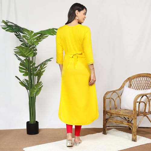 MomToBe Wome's Rayon A-line Maternity Kurti/Pregnancy Dress/Easy Breastfeeding Kurta with Zippers/Maternity Dress with Zippers for Nursing Pre and Post Pregnancy (Sunflower Yellow ; L) - Image 4