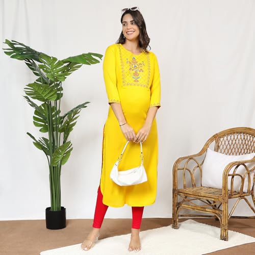 MomToBe Wome's Rayon A-line Maternity Kurti/Pregnancy Dress/Easy Breastfeeding Kurta with Zippers/Maternity Dress with Zippers for Nursing Pre and Post Pregnancy (Sunflower Yellow ; L) - Image 3