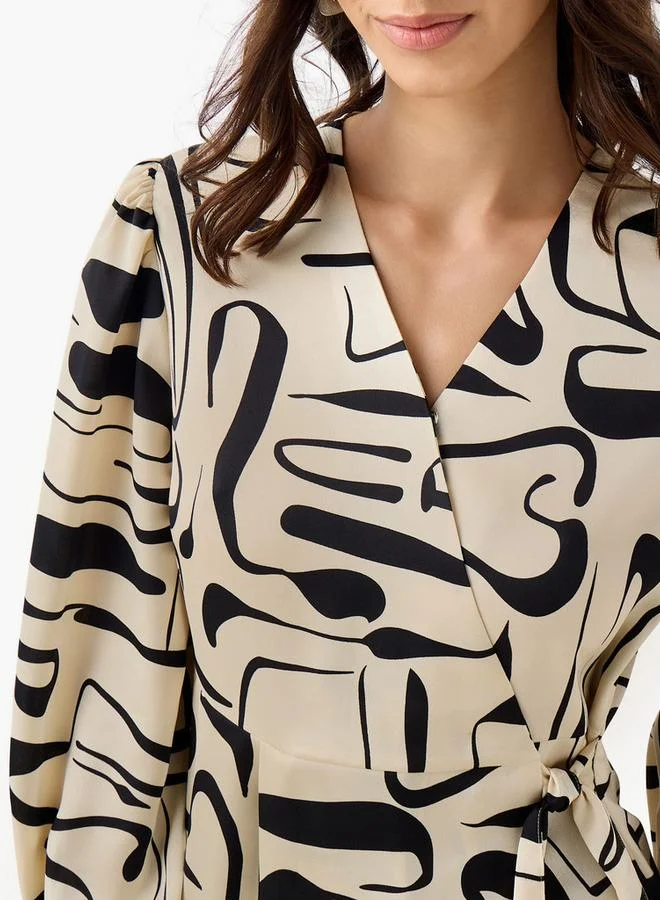 Iconic  Iconic Regular Fit Wrap Top with Abstract Print for Women | Best Price UAE