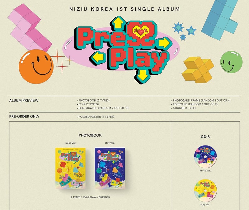 KPOP NiziU Press Play 1st Single Album Press Version CD88p PhotoBook2p PhotoCard1ea PhotoCard Frame1p PostCard1ea StickerTracking Sealed - Image 3