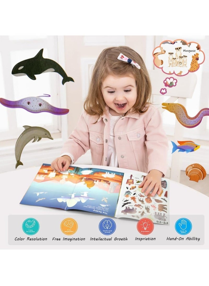 KASTWAVE - Sticker Books, KASTWAVE 2Pcs Reusable Sticker Book Learning Toys for 2 to 6 Years Old Boys Girls, Deep Sea Kingdom and Animal World Sticker Books for Toddler Educational Sticker Toy - Image 1
