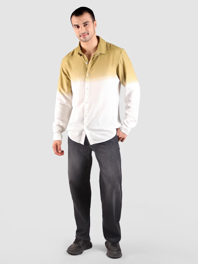 Beyoung Mustard Cotton Ombre Shirt